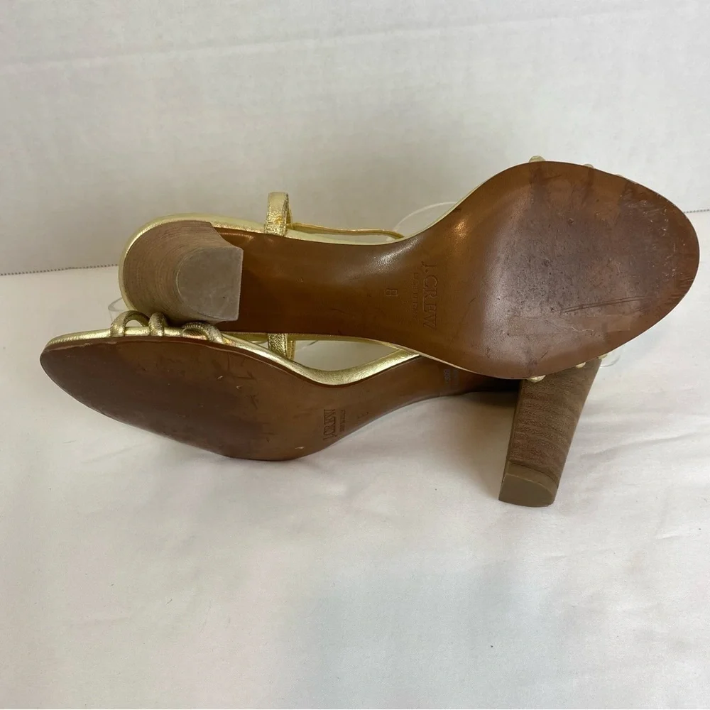 J. Crew “Paige” Metallic Gold Strppy Leather Braided Chunky Heel